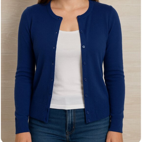 Sutton Cashmere Women's Size XS Blue Long Sleeve 100% Cashmere Cardigan - Picture 1 of 7